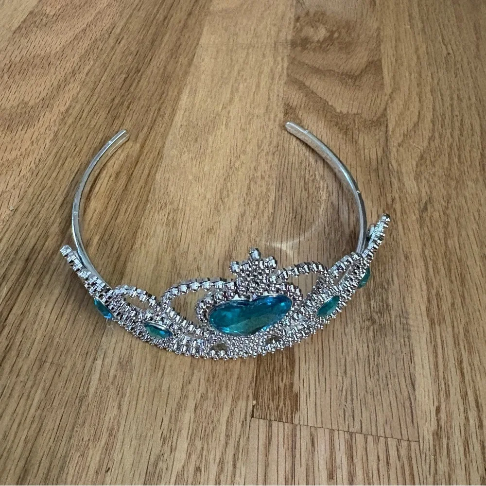 Silver Tiara Headband with Teal Heart Gem Kids Princess Hair Accessory Headband